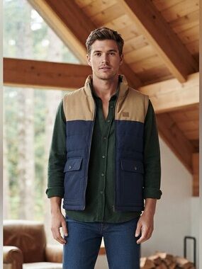Rip Curl Anti-Series Ridge Quilted Vest - Washed Navy / Tan - Size Small